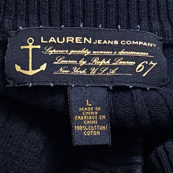 Lauren Jeans Company Navy Classic Ribbed V-Neck Henley Old Money Cabin Cozy L - Picture 7 of 10